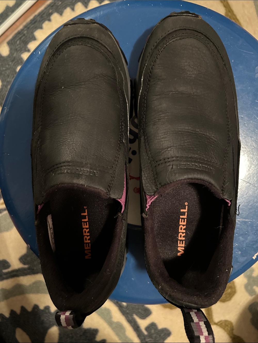 Merrell Black Slip-On Loafers with Pink Interior Accents